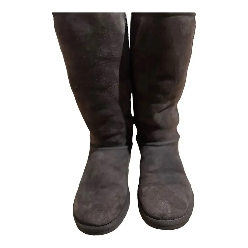 UGG Chocolate Brown 12" High Brown Suede Boots Womens Size 6 - Picture 7 of 10